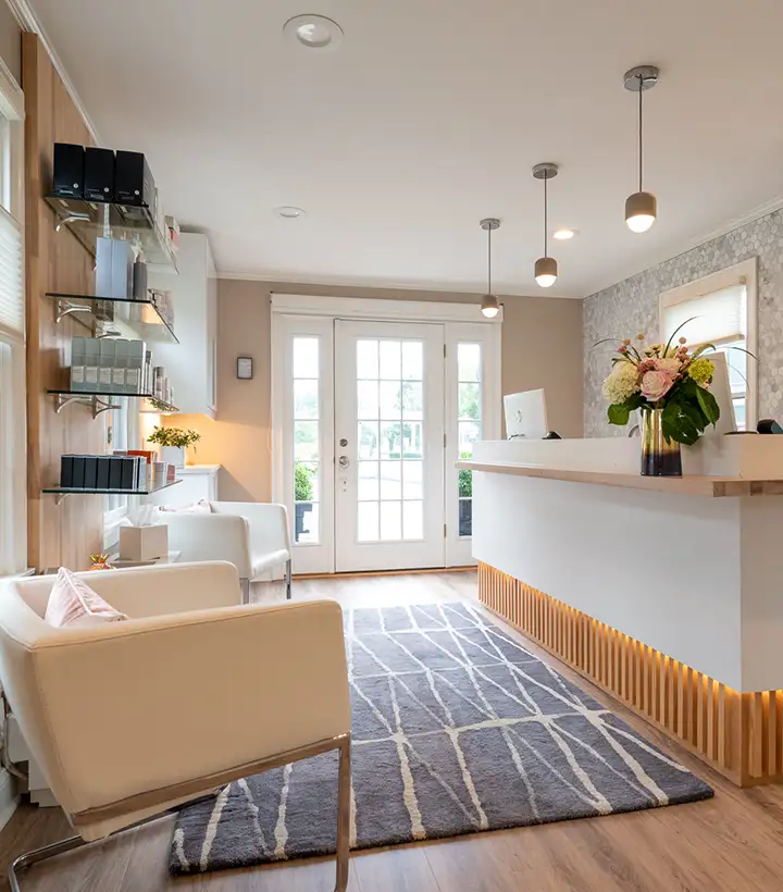 Interior Clarity Medical Aesthetics interior office in Guilford, CT featuring a modern, welcoming design for a comfortable and luxurious patient experience.
